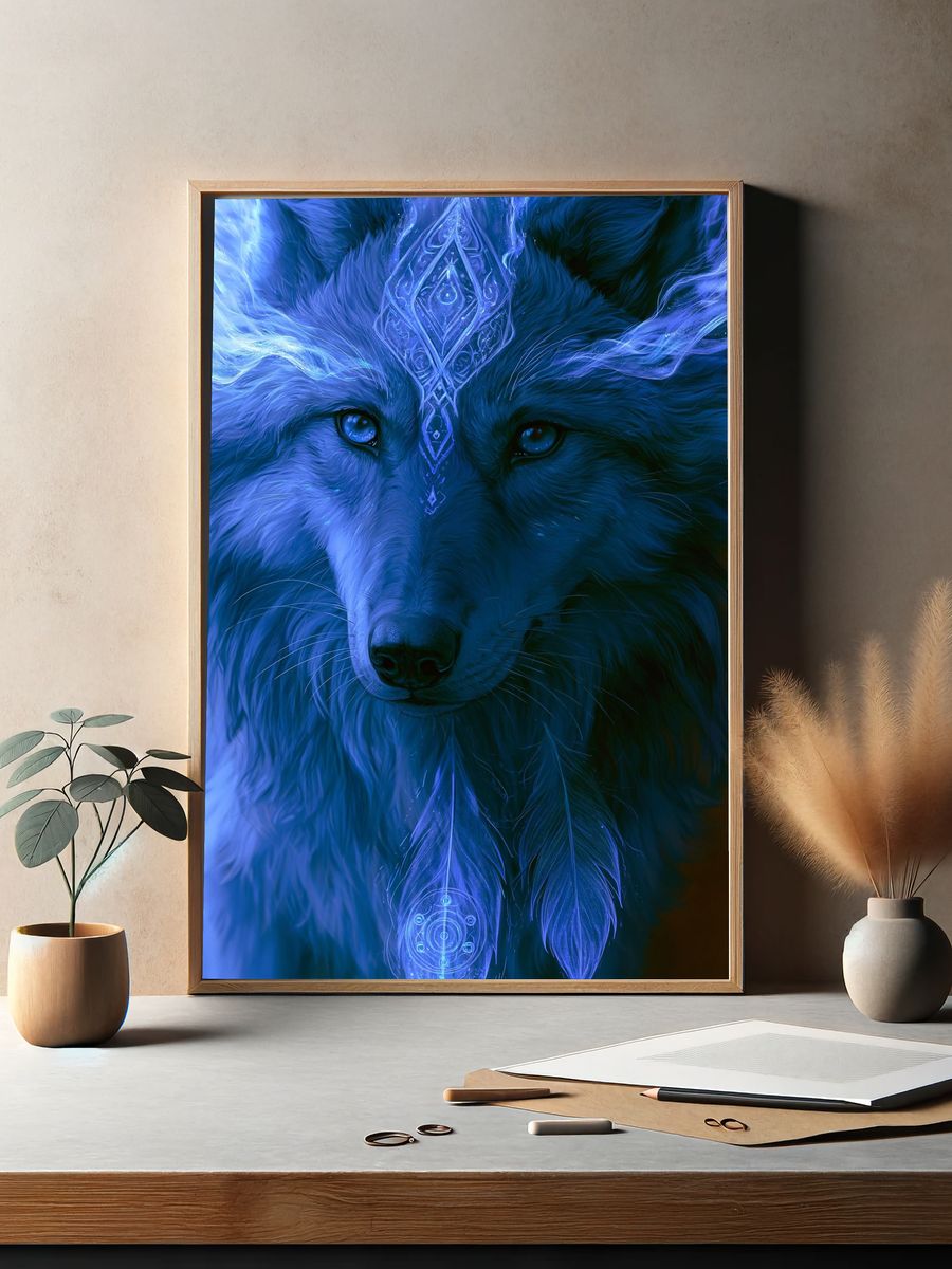 Mystic Wolf Digital Art Print. — room view 2