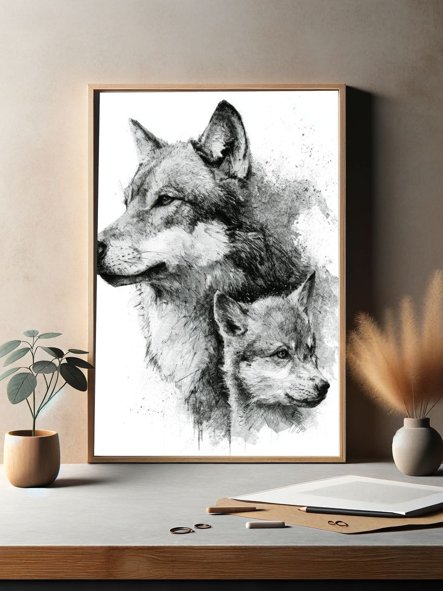 Wolf Duo Ink Poster. — room view 2