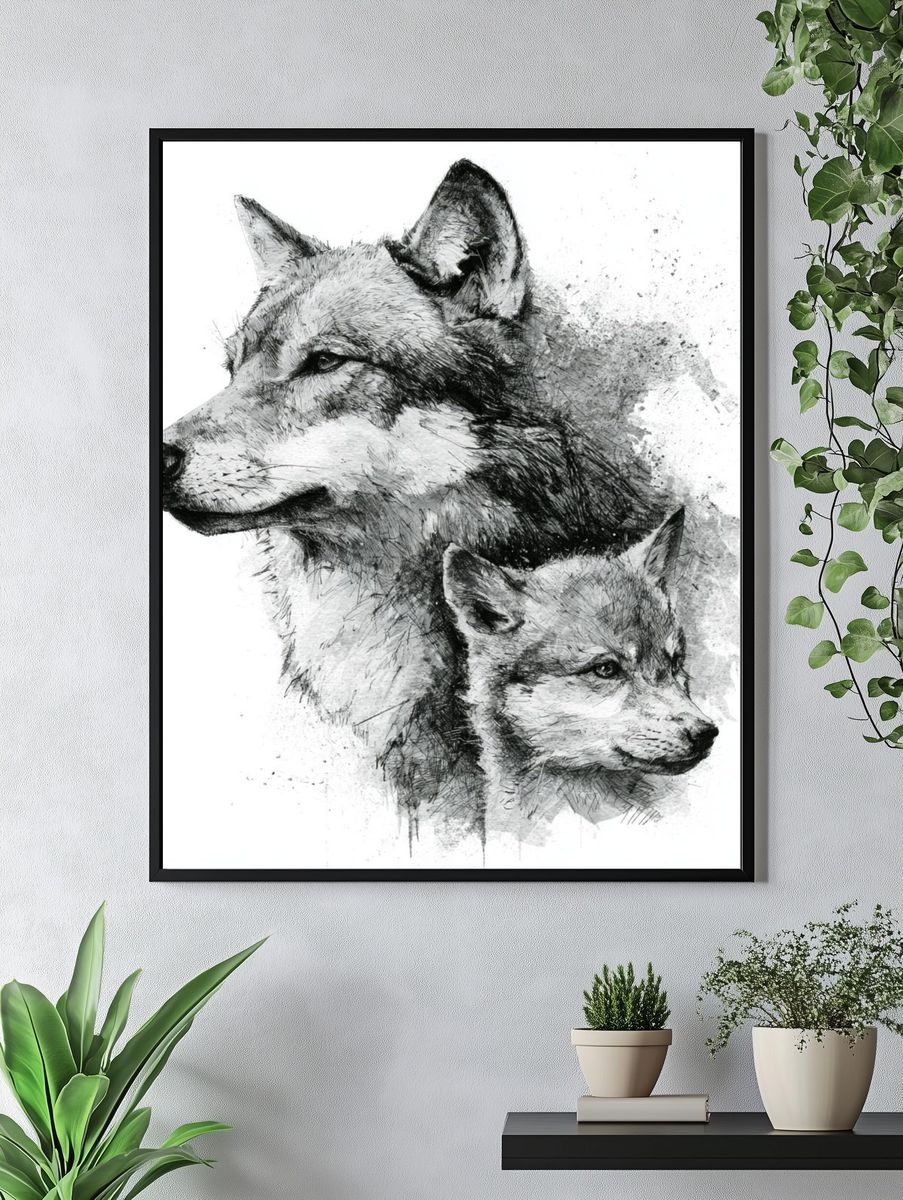 Wolf Duo Ink Poster. — room view 4