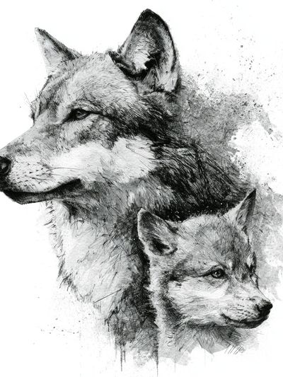 Wolf Duo Ink Poster.