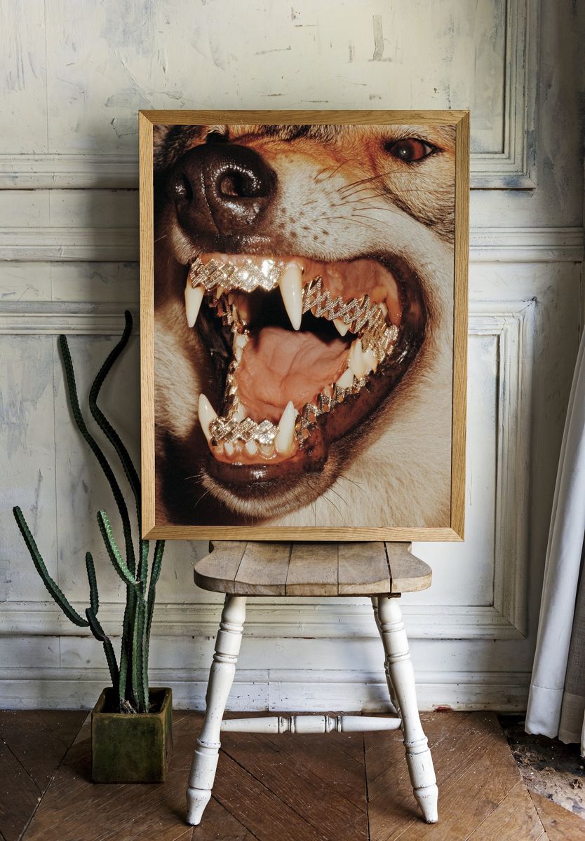 Diamond-Toothed Wolf Portrait Print. room preview