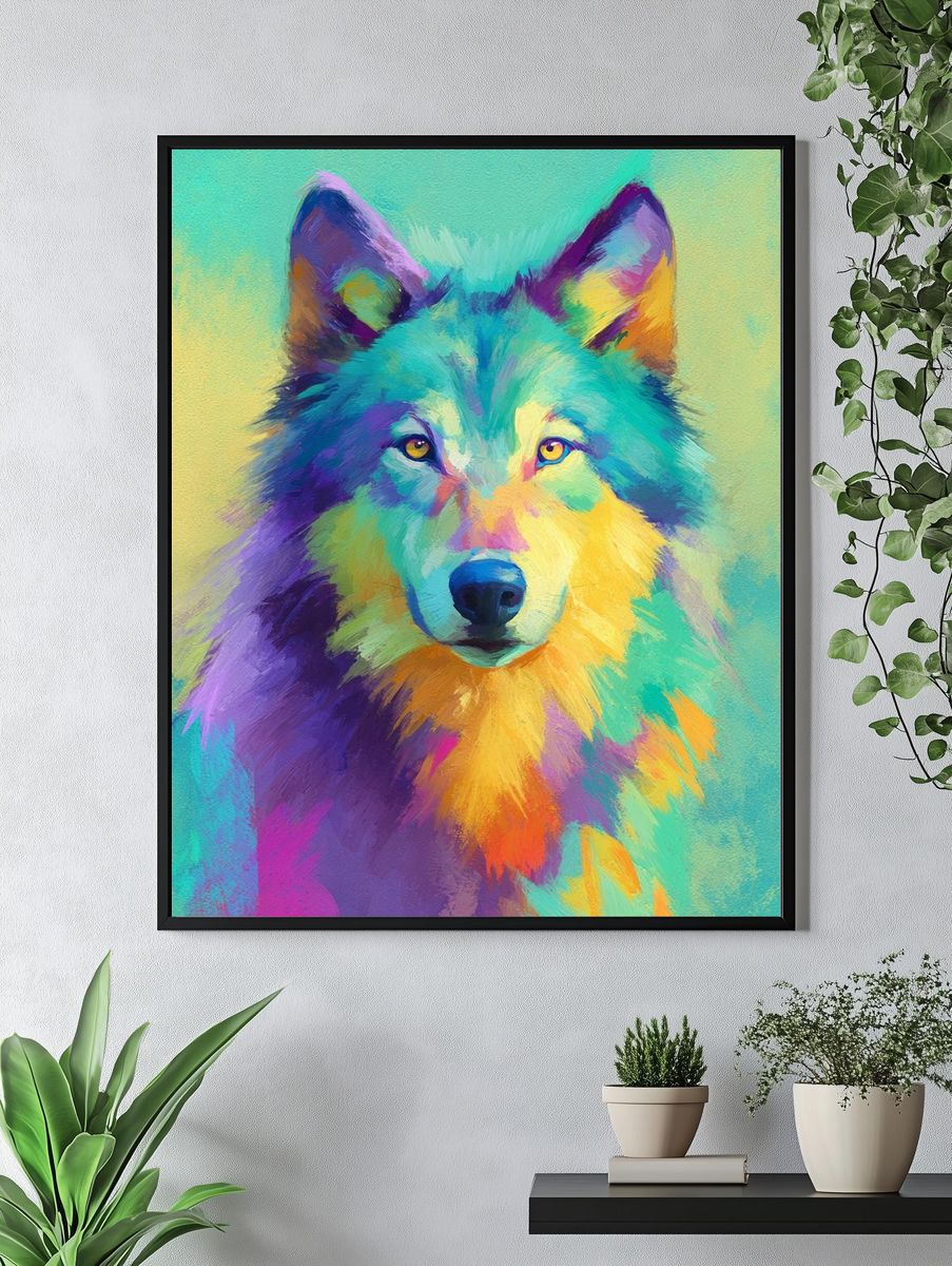 Colorful Wolf Portrait Poster. — room view 4