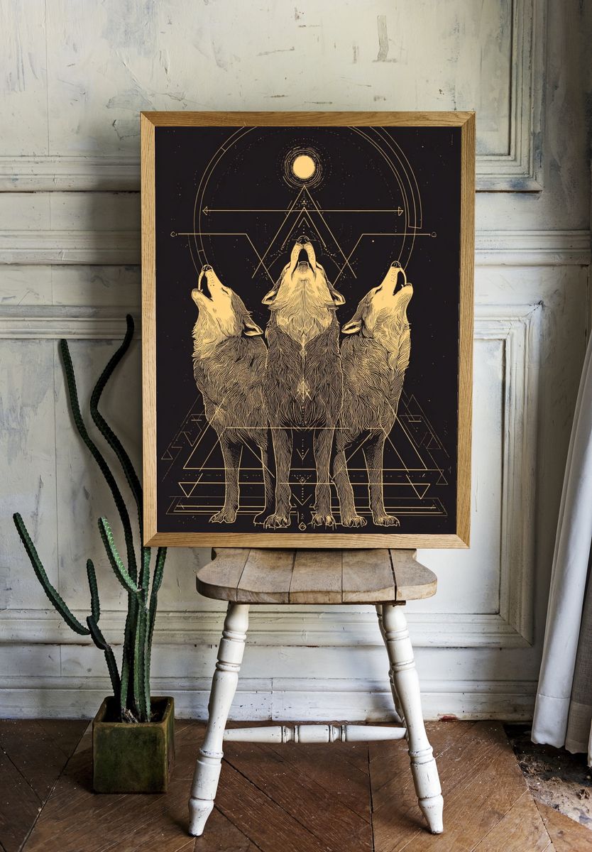 Howling Wolves Geometric Print. — room view 1