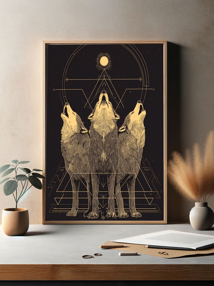 Howling Wolves Geometric Print. — room view 2