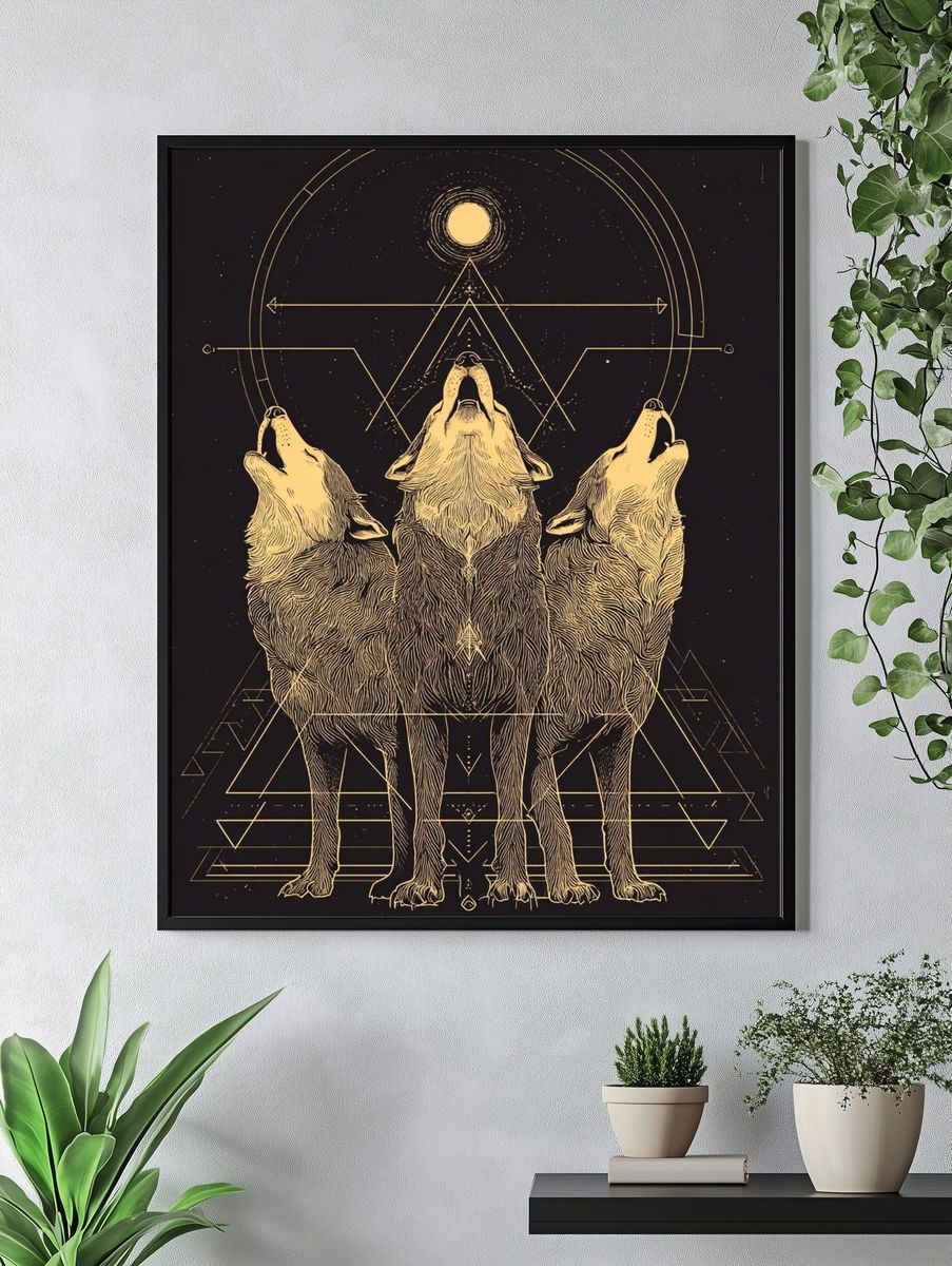Howling Wolves Geometric Print. — room view 4