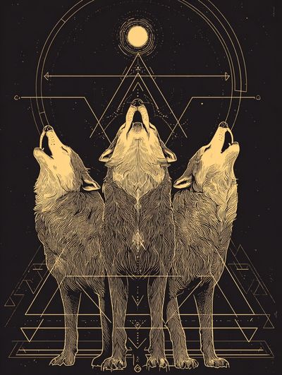Howling Wolves Geometric Print. poster