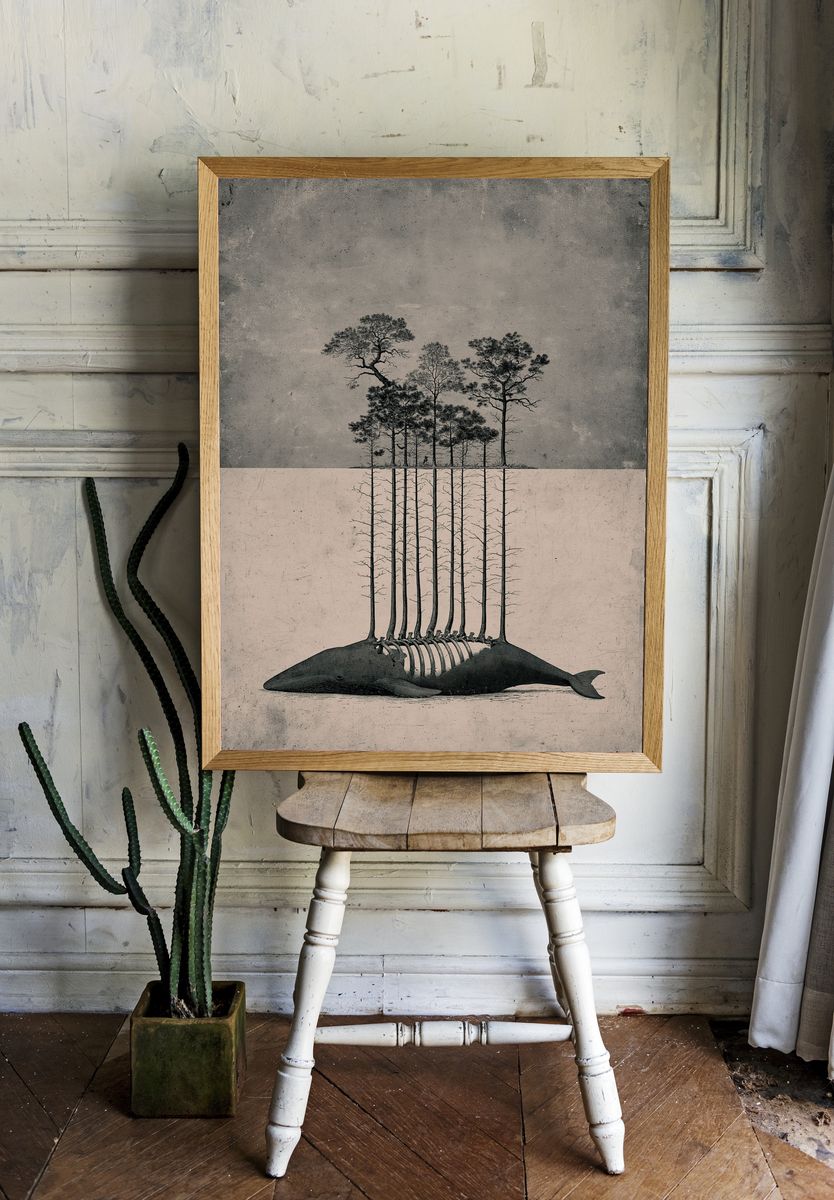 Whale Forest Surrealism Poster. room preview