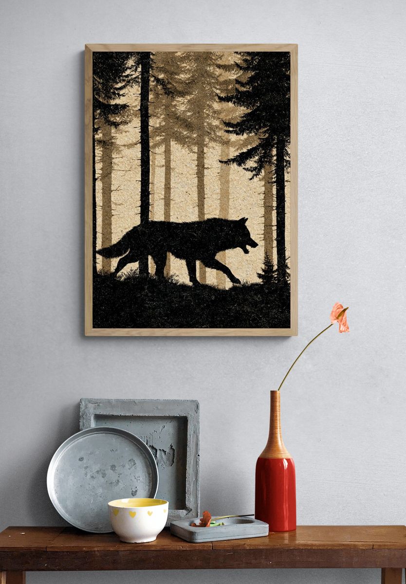 Wolf in the Forest — Nature Print. — room view 3