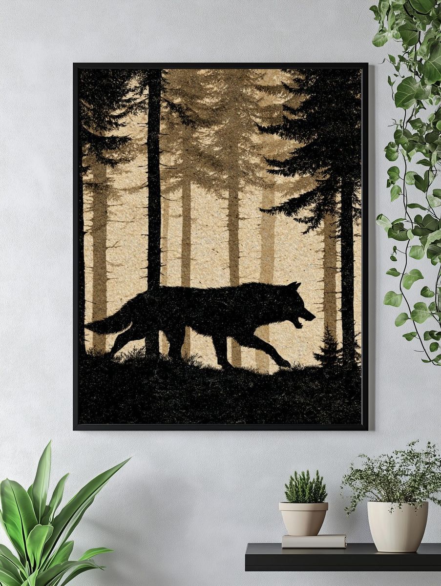 Wolf in the Forest — Nature Print. — room view 4
