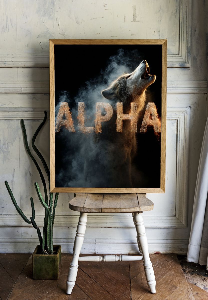 Howling Alpha Wolf Typography Poster. — room view 1
