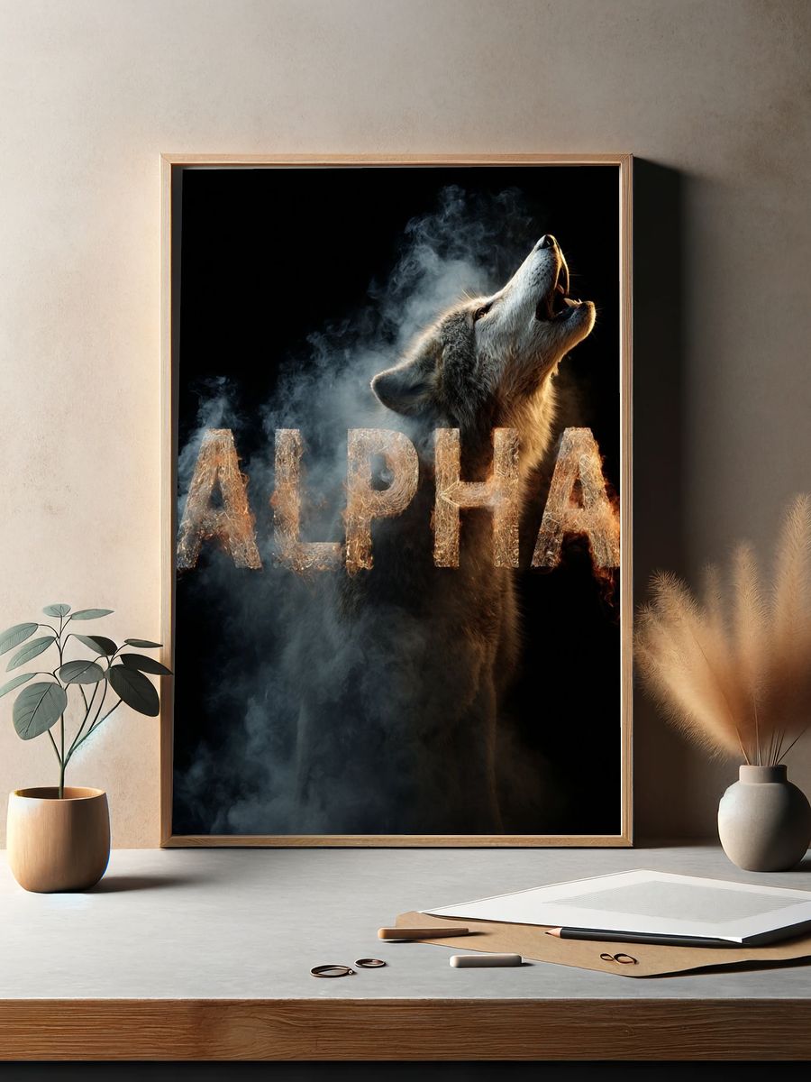Howling Alpha Wolf Typography Poster. — room view 2