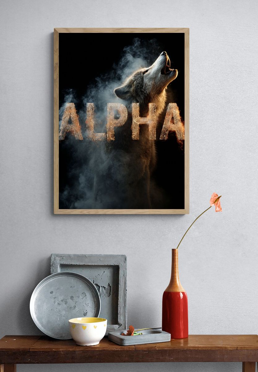 Howling Alpha Wolf Typography Poster. — room view 3
