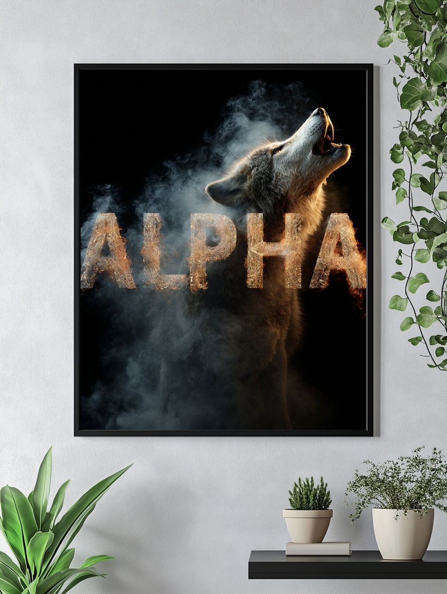Howling Alpha Wolf Typography Poster. — room view 4