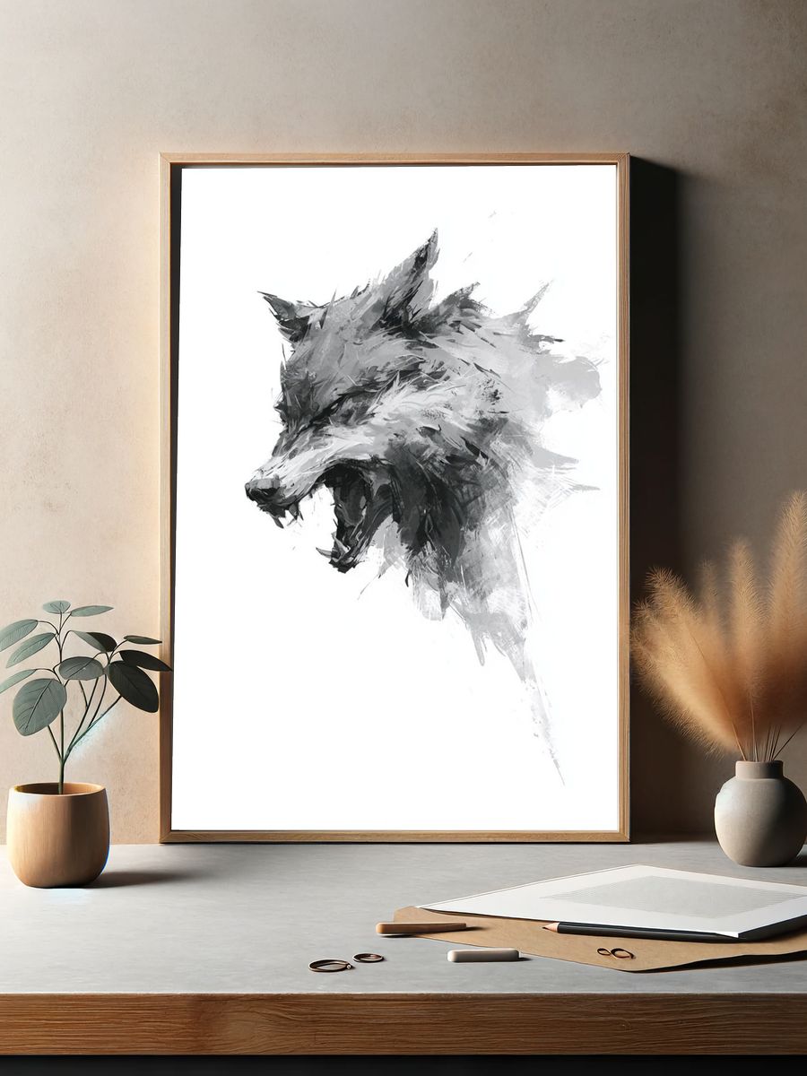 Howling Wolf Ink Poster. — room view 2