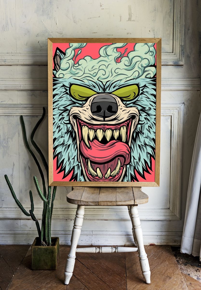 Howling Wolf Illustration Poster. — room view 1