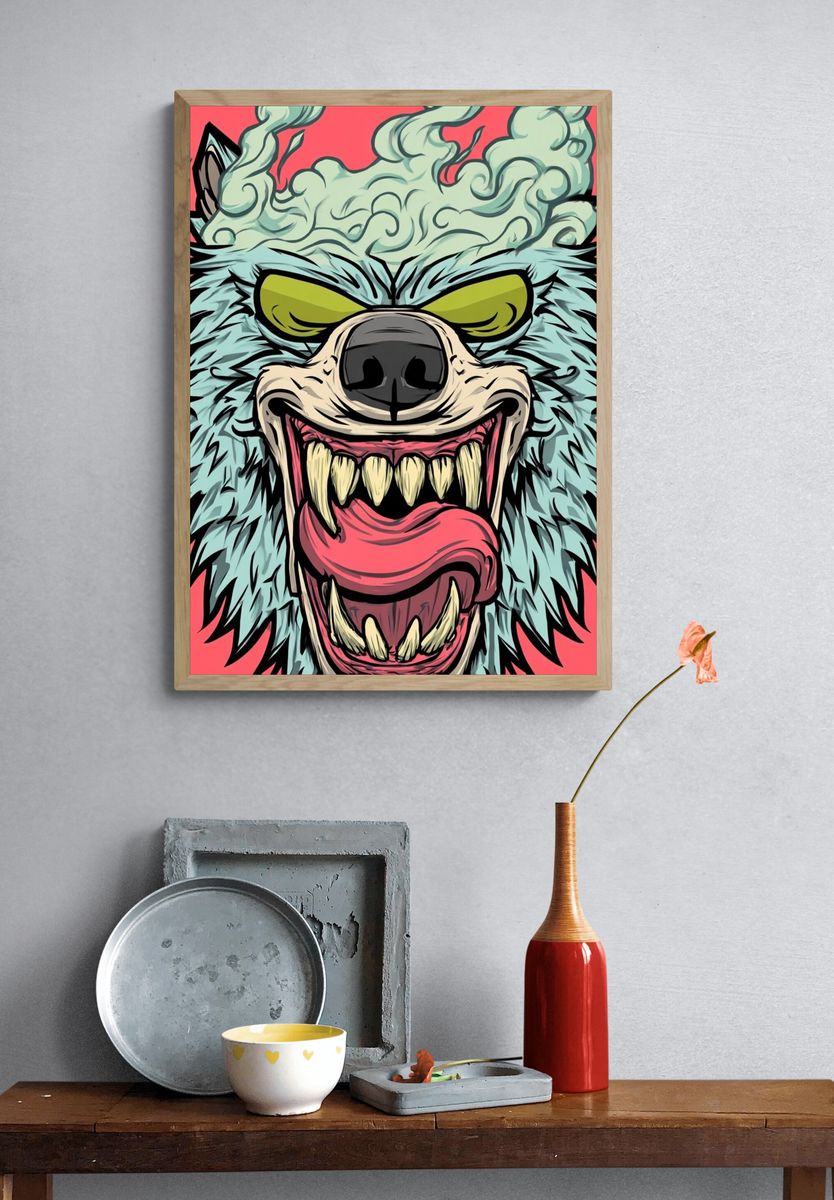 Howling Wolf Illustration Poster. — room view 3