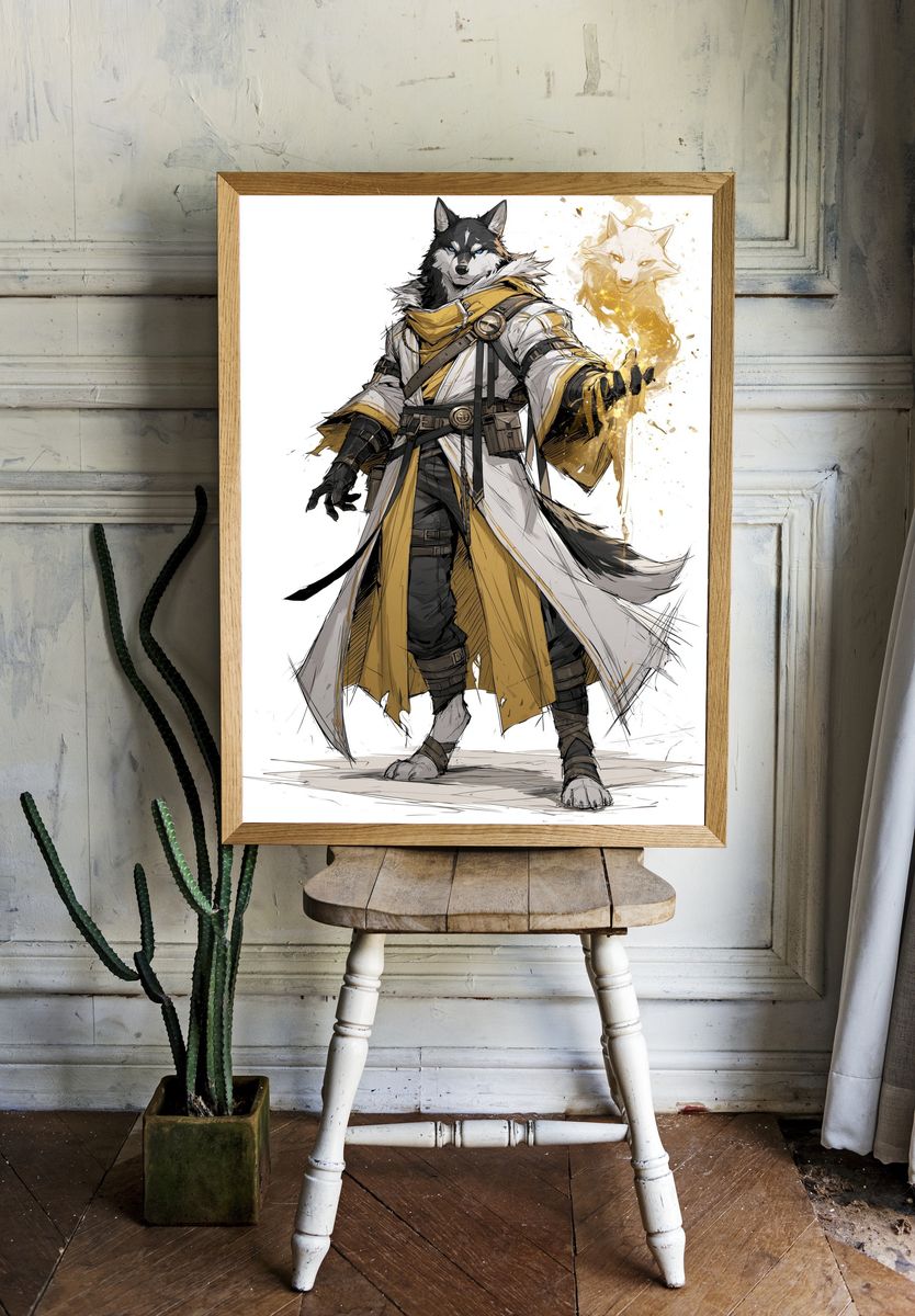 Wolf Mage Digital Art Poster. — room view 1