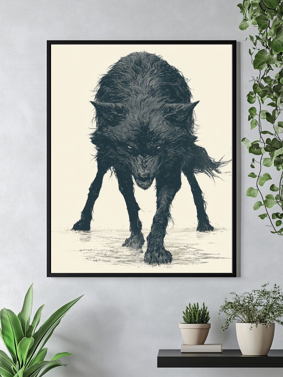 Wolf Ink Illustration Poster. — room view 4
