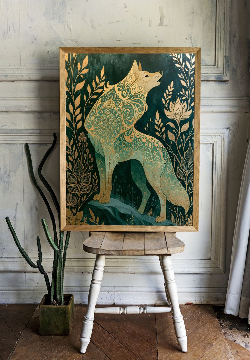 Mystic Wolf Botanical Print. — room view 1