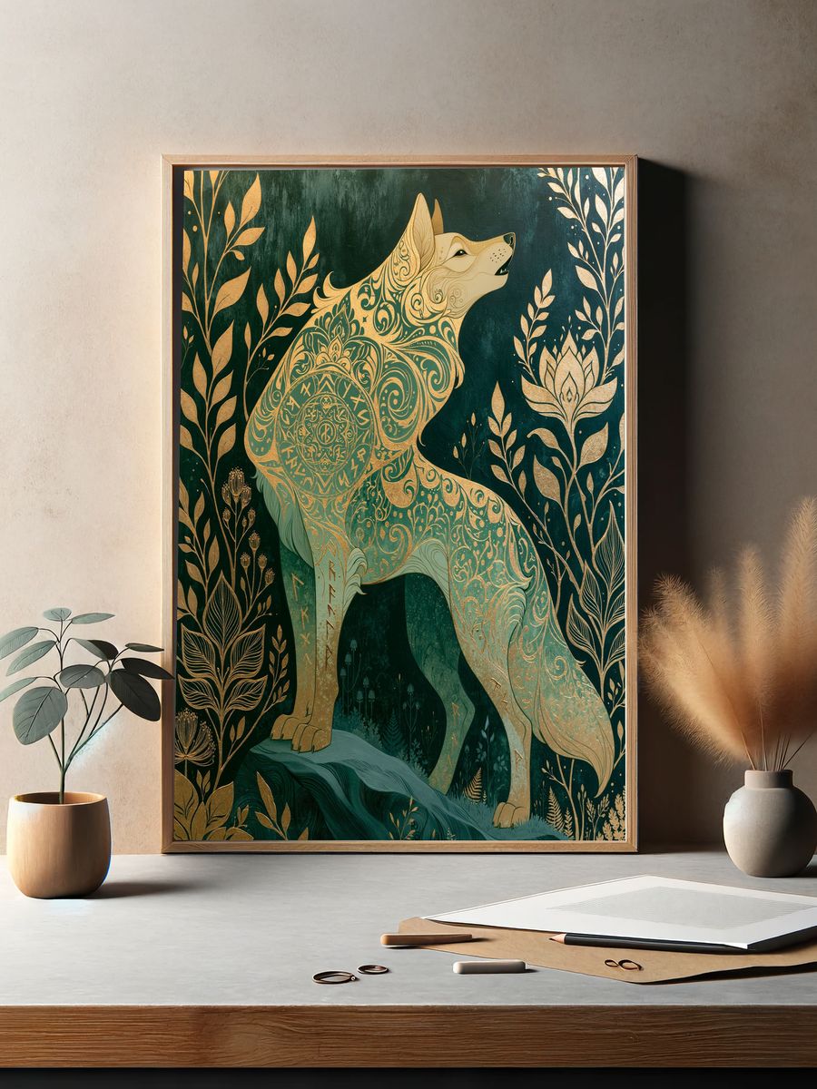 Mystic Wolf Botanical Print. — room view 2