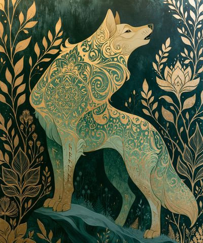 Mystic Wolf Botanical Print.