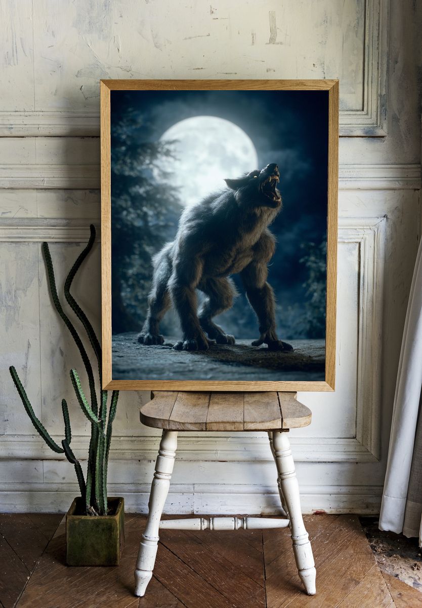 Howling Wolf Moonlit Poster. — room view 1