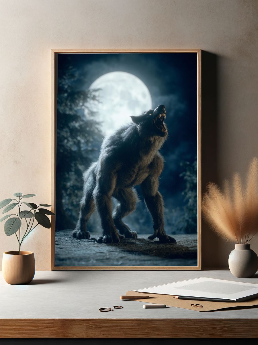 Howling Wolf Moonlit Poster. — room view 2