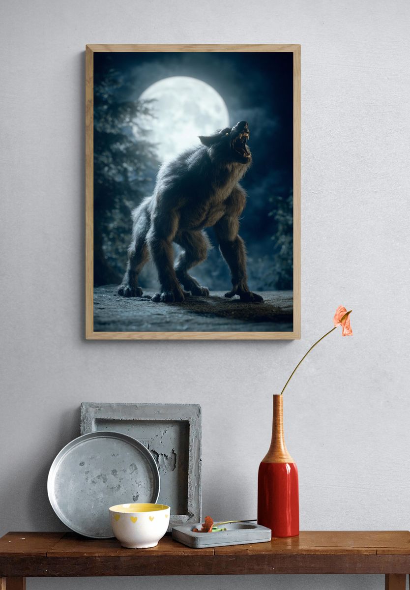 Howling Wolf Moonlit Poster. — room view 3