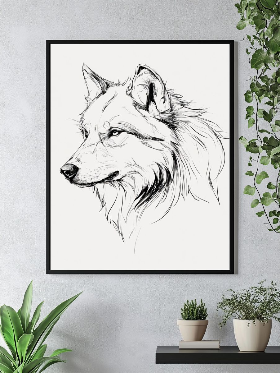Wolf Line Art Poster. — room view 4