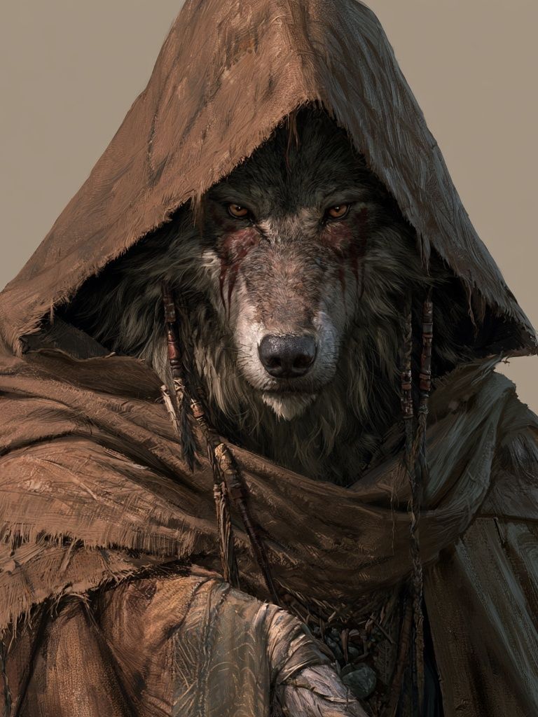 Hooded Wolf Portrait Print. poster detail