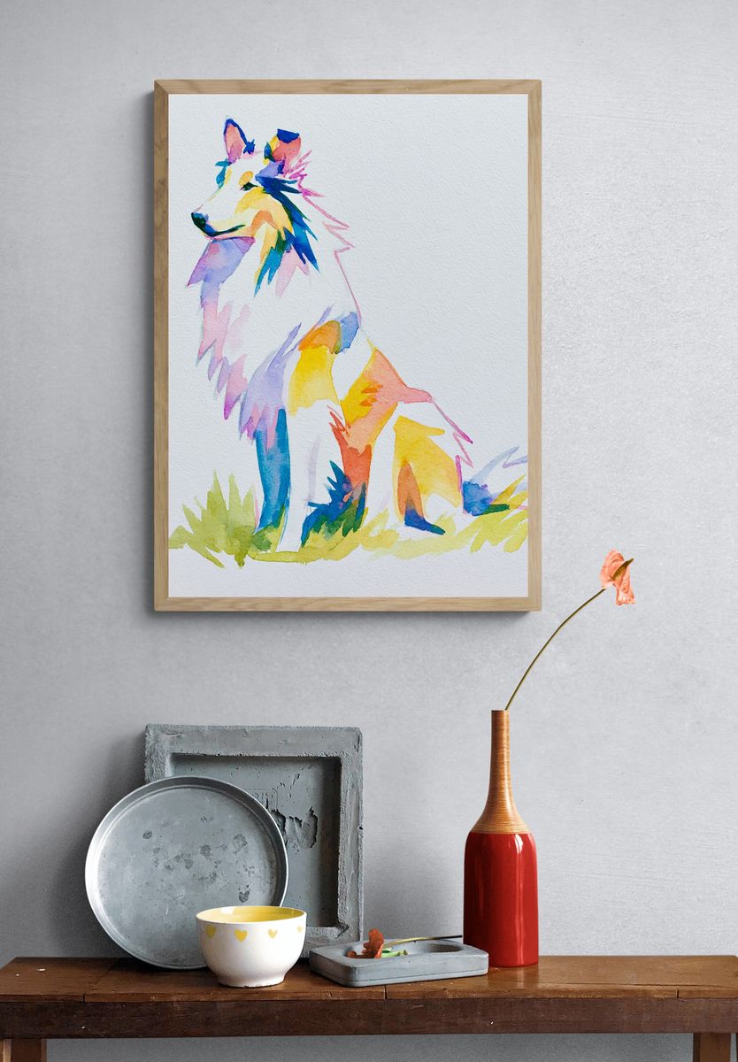 Colorful Wolf Watercolor Poster. — room view 3