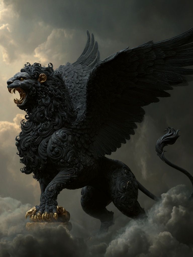 Winged Lion Fantasy Print. poster — illustration art