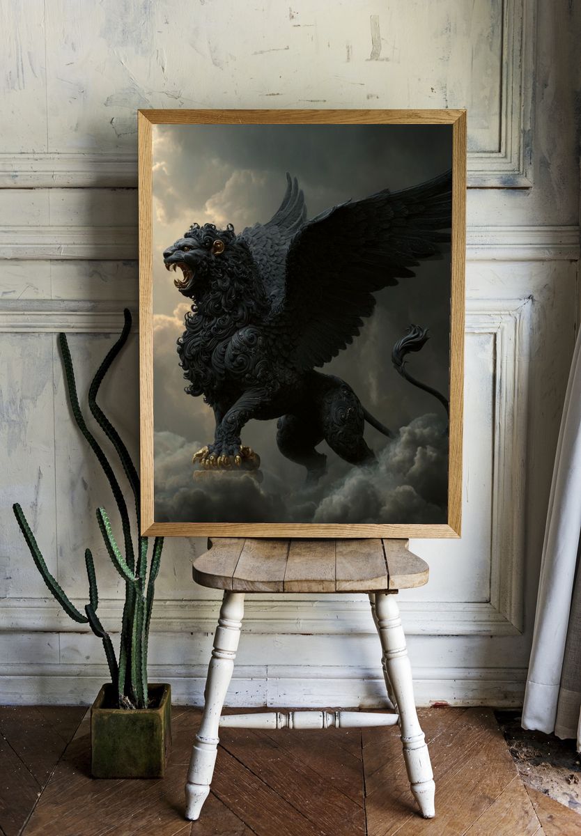 Winged Lion Fantasy Print. — room view 1