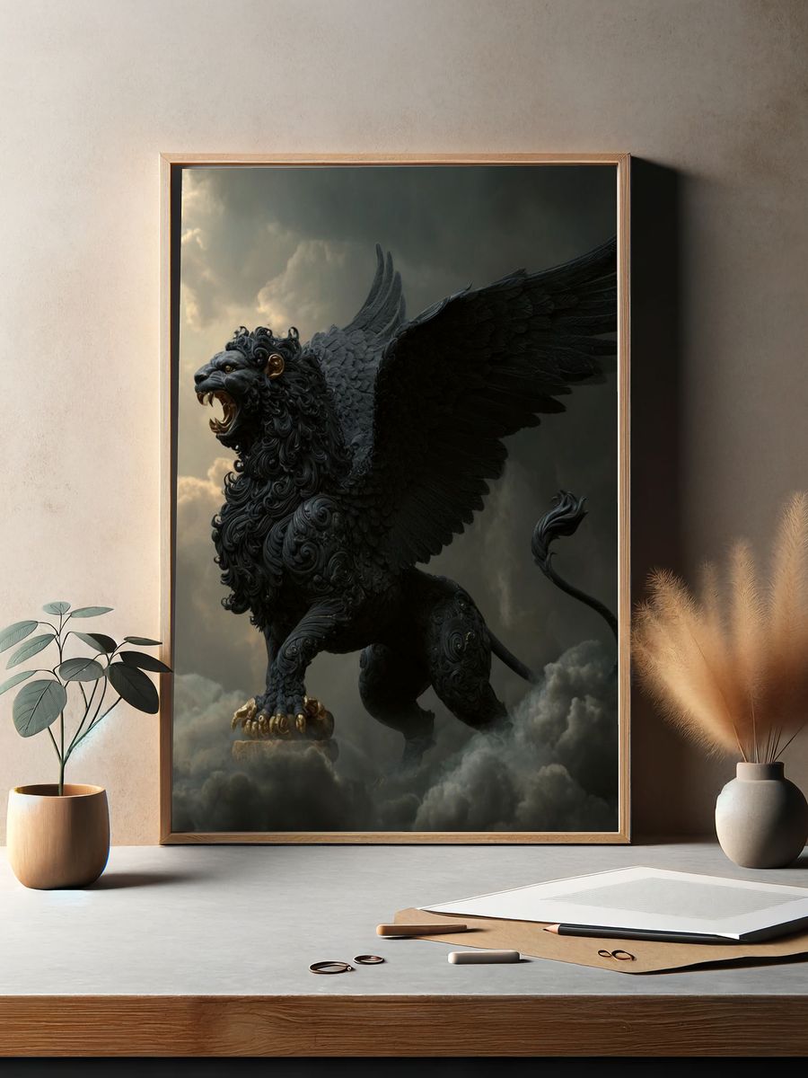Winged Lion Fantasy Print. — room view 2