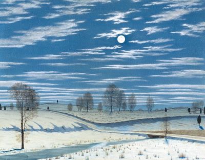 Moonlit Winter Landscape Poster
