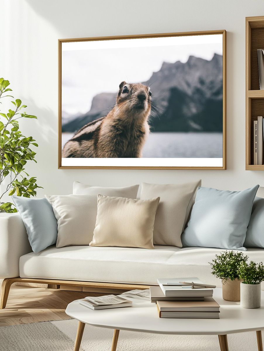 Curious Chipmunk — Wildlife Photography Poster. — room view 2