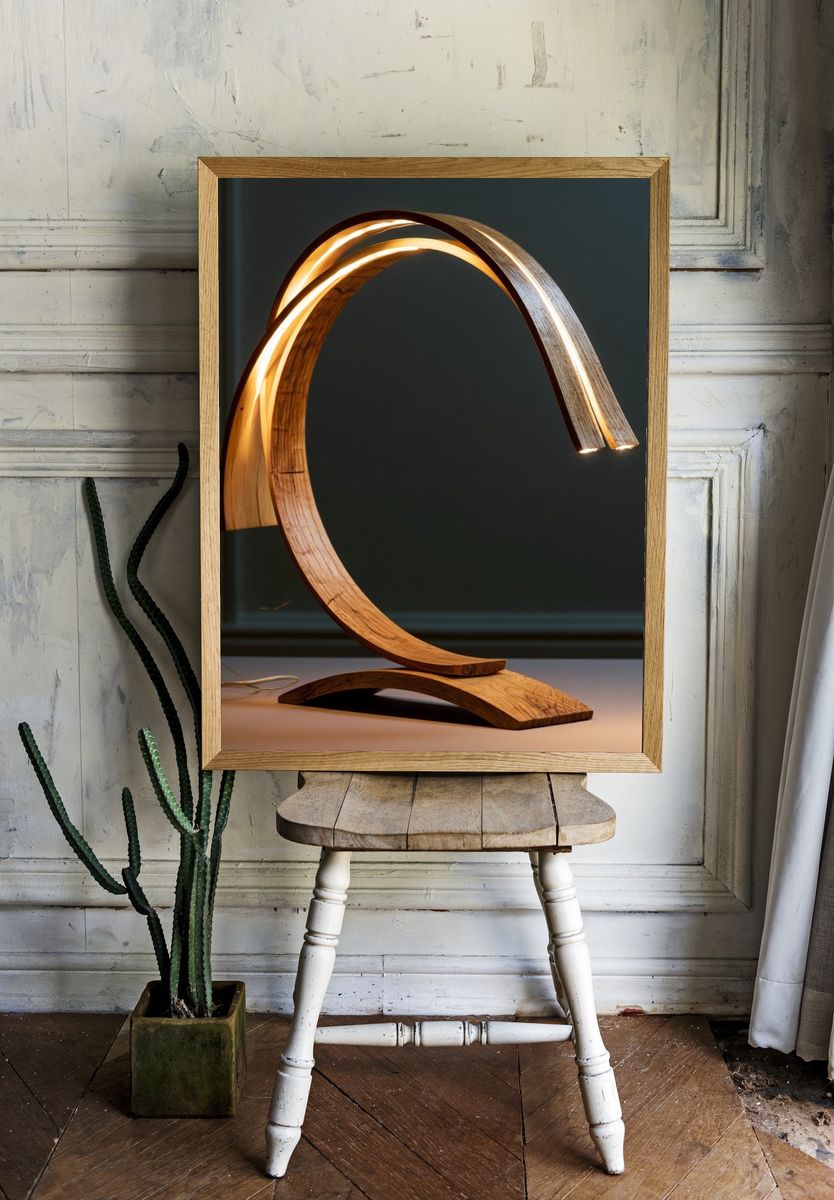 Sculptural Wooden Lamp Photography Poster. room preview