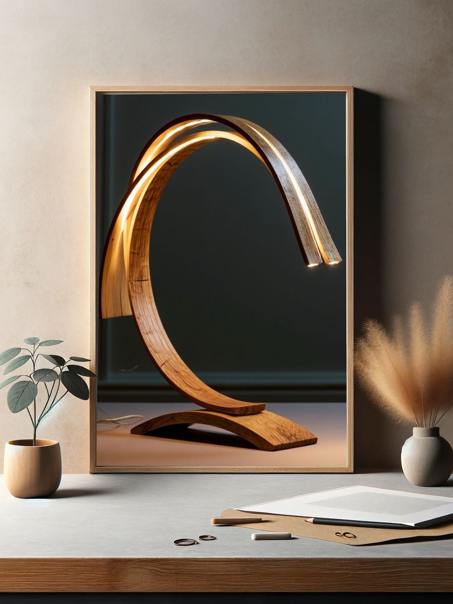 Sculptural Wooden Lamp Photography Poster. — room view 2