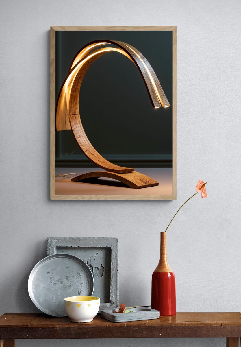Sculptural Wooden Lamp Photography Poster. — room view 3