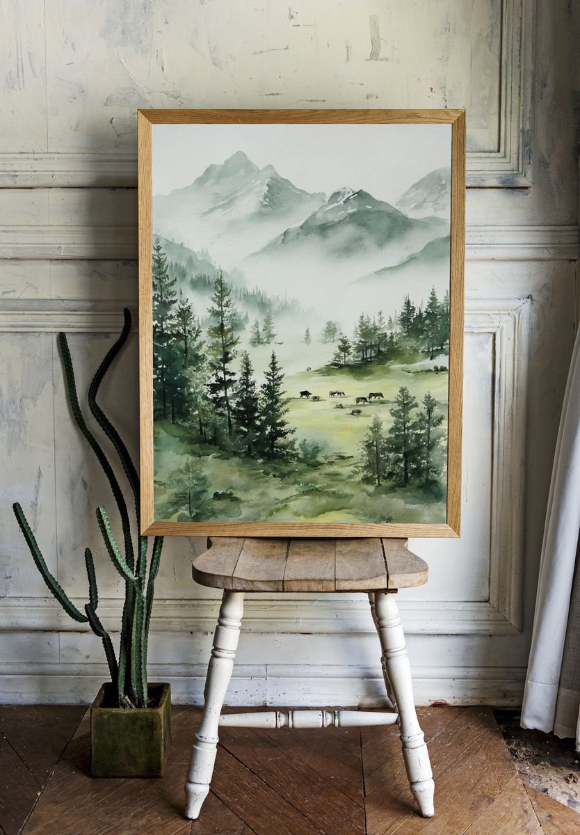 Mountain Landscape — Watercolor Print room preview