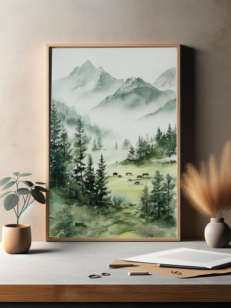 Mountain Landscape — Watercolor Print. — room view 2