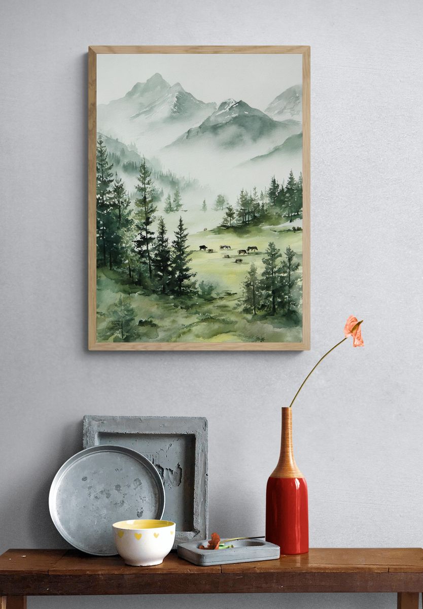 Mountain Landscape — Watercolor Print. — room view 3