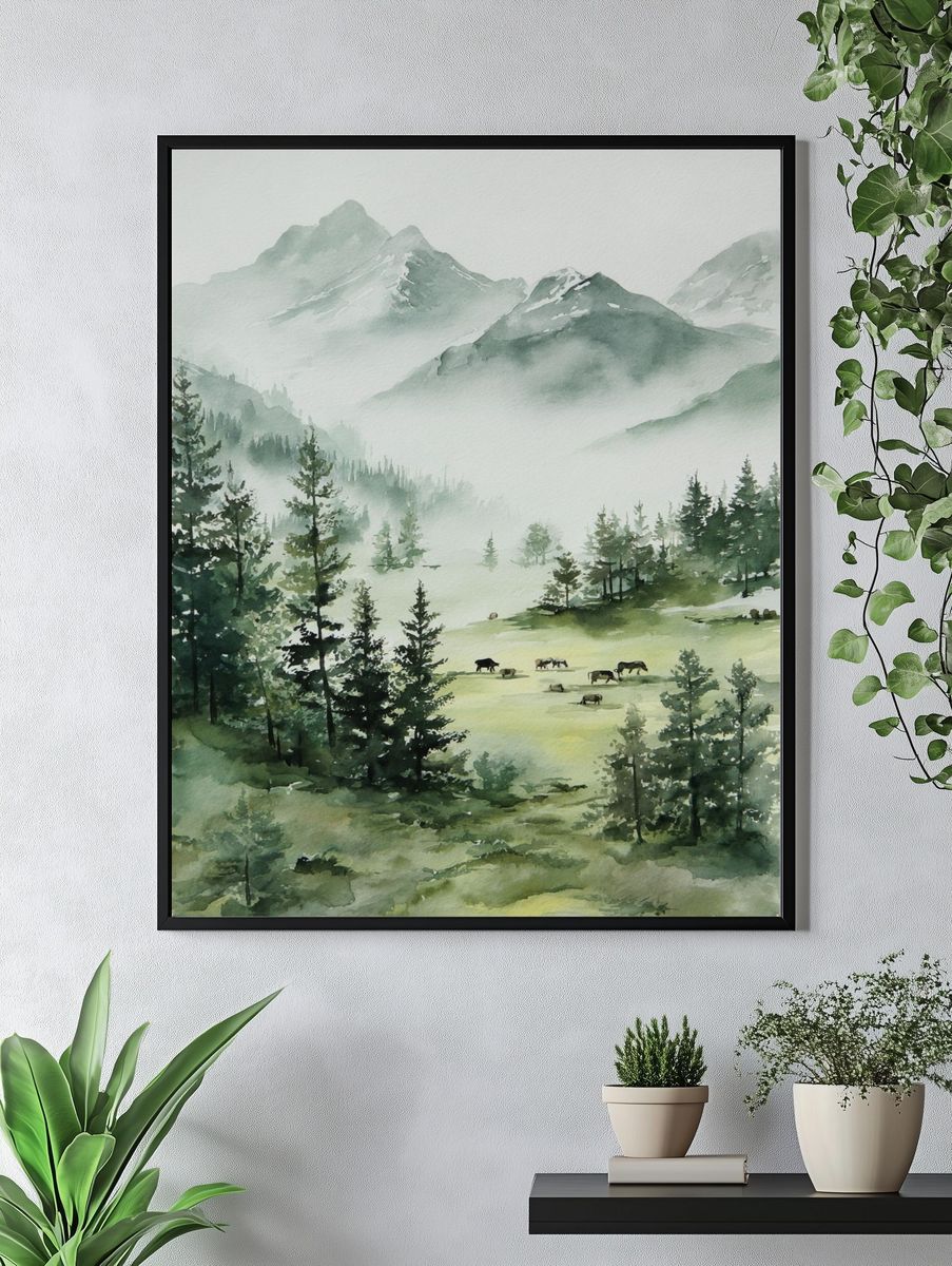 Mountain Landscape — Watercolor Print. — room view 4