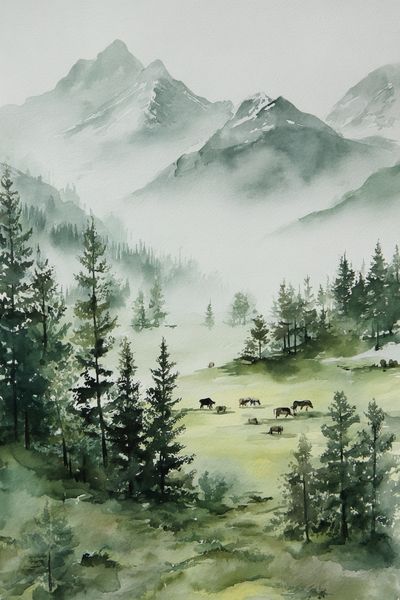 Mountain Landscape — Watercolor Print