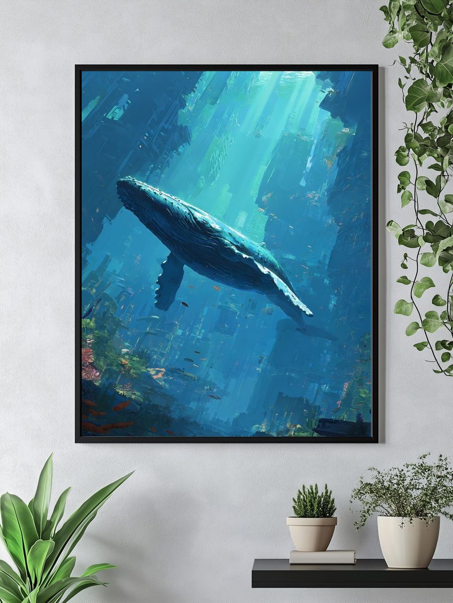 Humpback Whale in Underwater City Poster. — room view 4