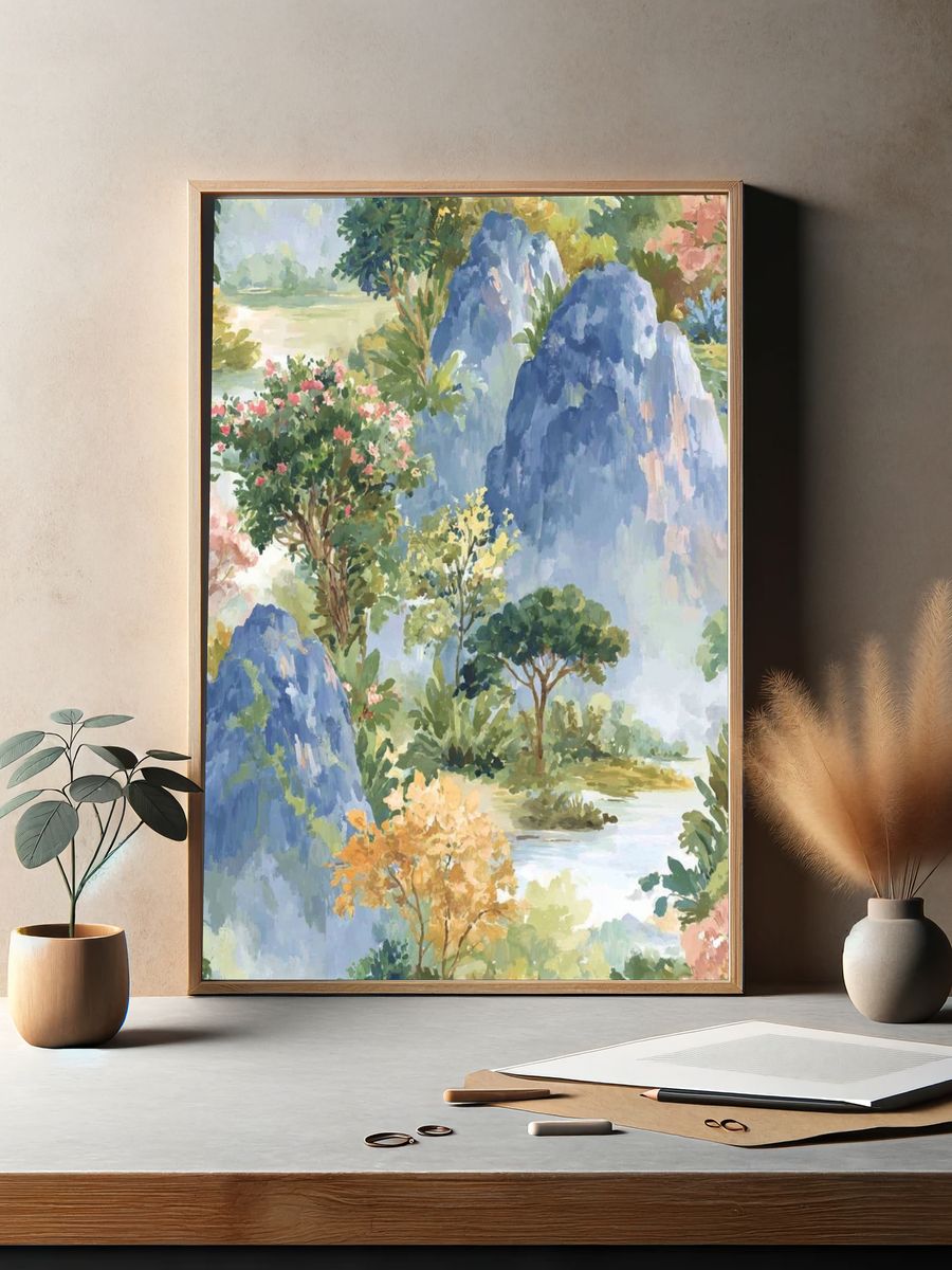 Serene Landscape — Watercolor Print. — room view 2