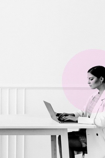 Woman working home coronavirus pandemic. poster