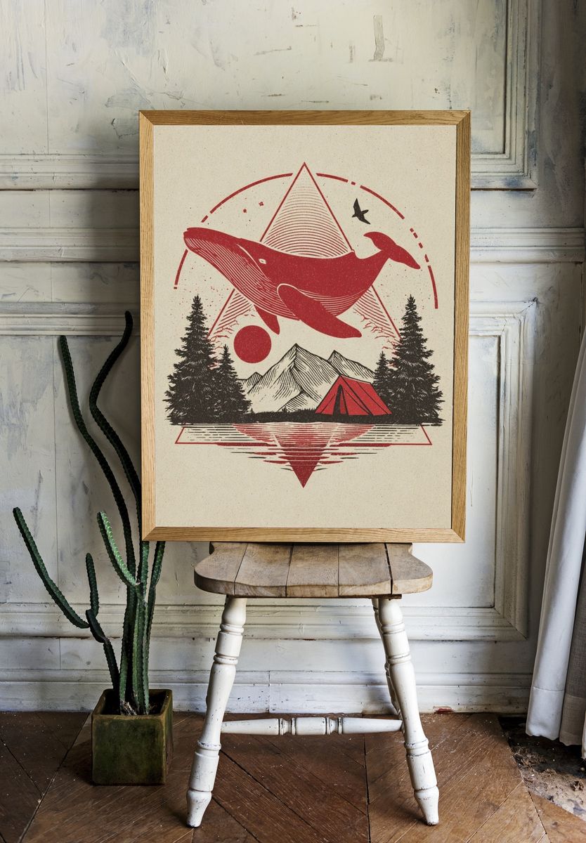 Whale and Mountains — Vintage Print. — room view 1