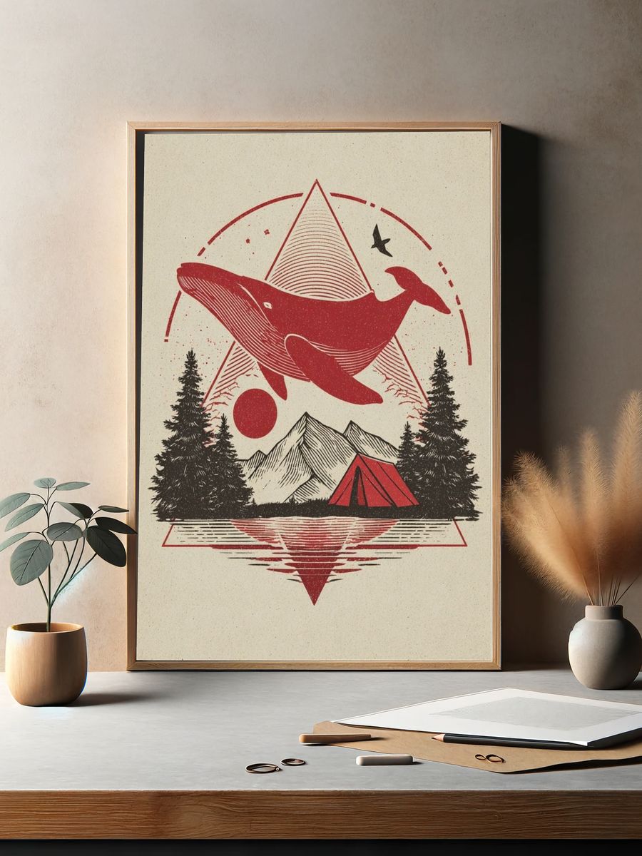Whale and Mountains — Vintage Print. — room view 2