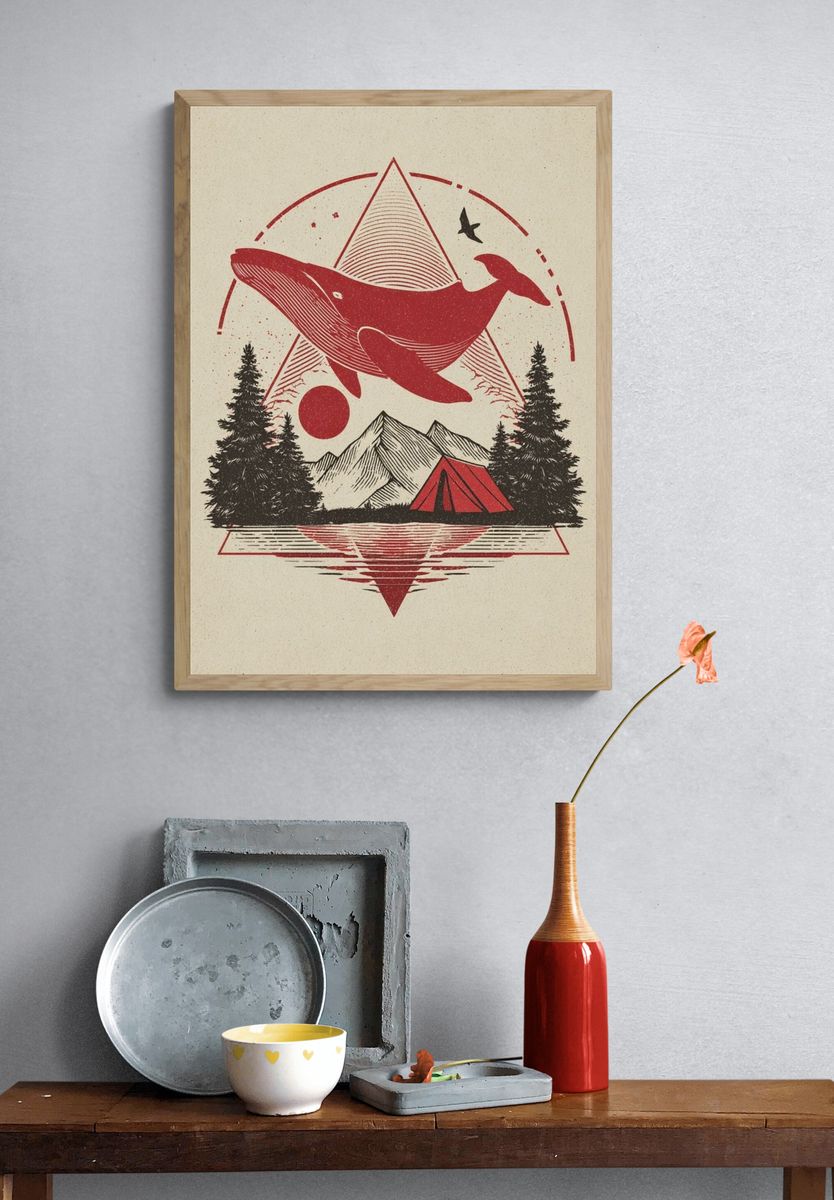 Whale and Mountains — Vintage Print. — room view 3